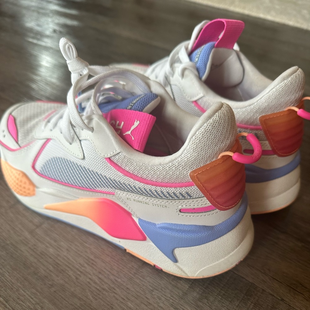 Puma Women's White Sneakers with Pink, Orange & Blue Accents